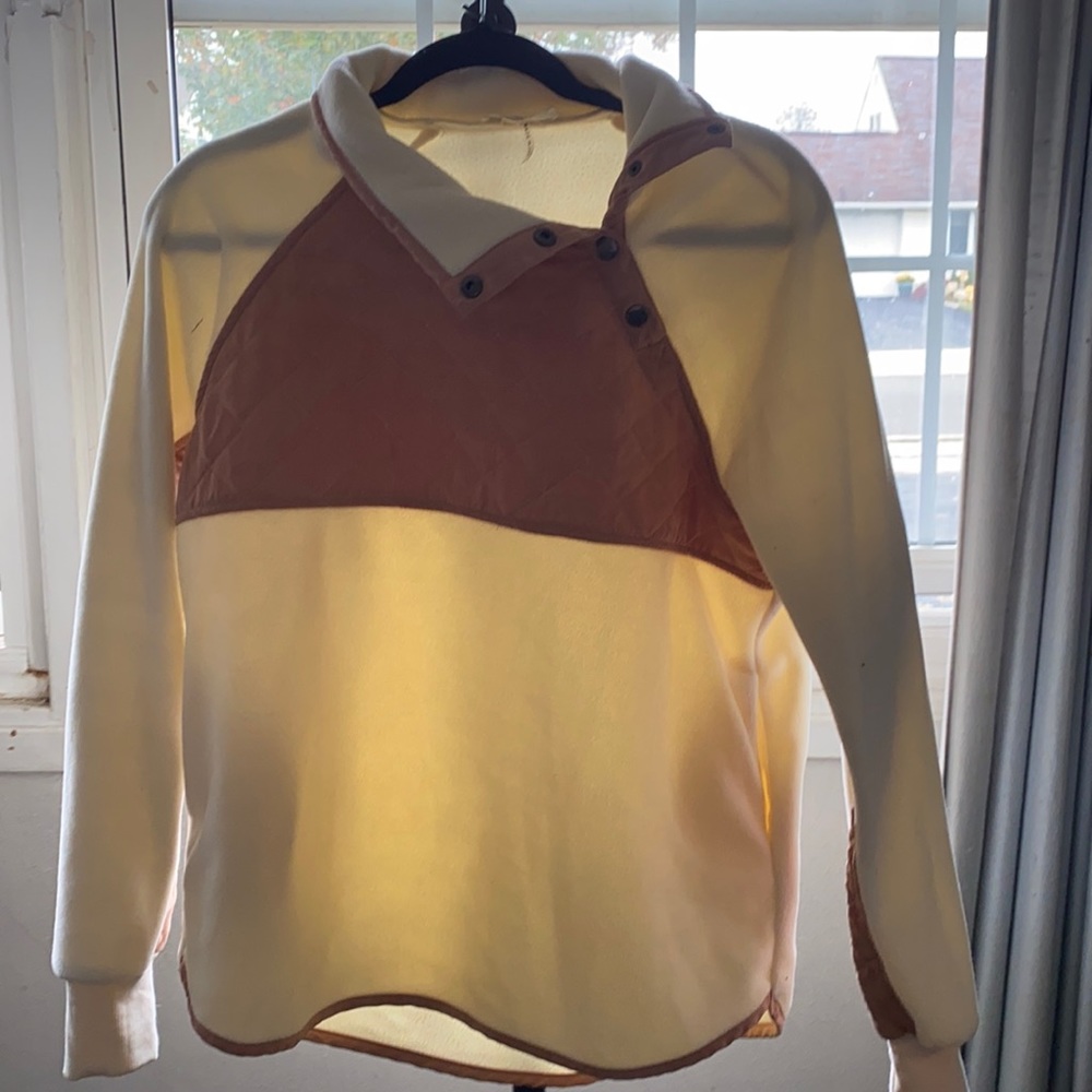 Cream button up sweatshirt with blush padded detail